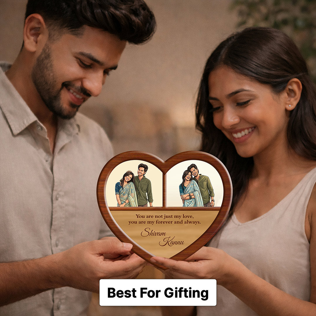 Personalized Heart Shape Couple Photo Frame (7x7 Inch) – Custom Name & Picture Romantic Wall Décor | Love Craft Gifts