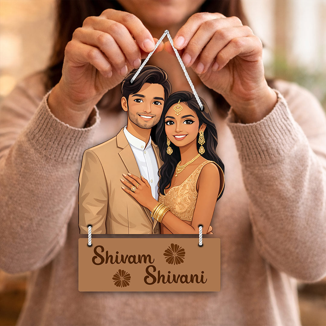 Personalized Couple Cutout Hanging Frame – Custom Name Romantic Wall Décor (12x8 Inch) | Love Craft Gifts