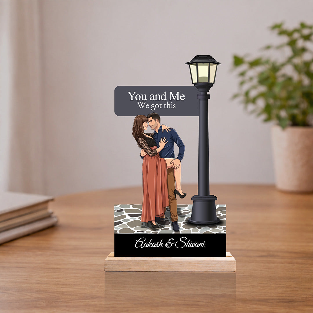 Personalized Couple Street Lamp Wooden Table Stand Custom Name Romantic Gift 5x7" | Love Craft Gifts