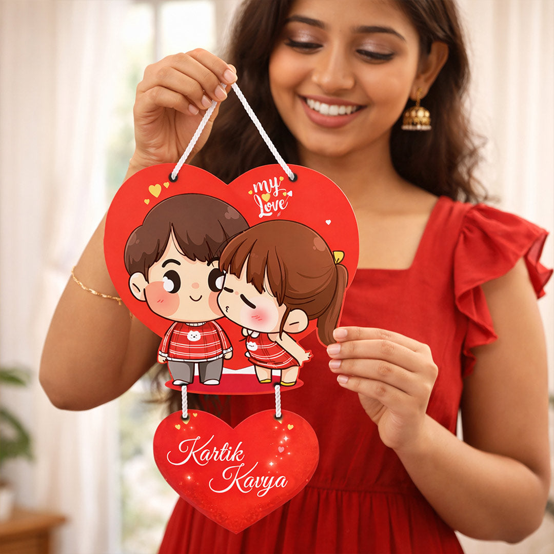 Personalized Heart Shape Couple Hanging Frame – Custom Name Romantic Wall Décor (14x9 Inch) | Love Craft Gifts