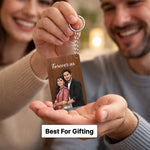 Personalized Wooden Couple Keychain with Cartoon Photo & Name Custom Print (2.5x1.5 Inch) Romantic Key Ring Gift for Boyfriend, Girlfriend, Husband & Wife | Love Craft Gifts