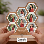 Personalized Hexagon Multi Photo Wooden Table Stand (6x7 Inch) Custom Memories Frame Gift for Girlfriend, Wife & Friends | Love Craft Gifts