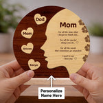 Personalized Mom Wooden Engraved Table Top with Custom Names (8x8 Inch) Emotional Mother Gift Décor | Love Craft Gifts
