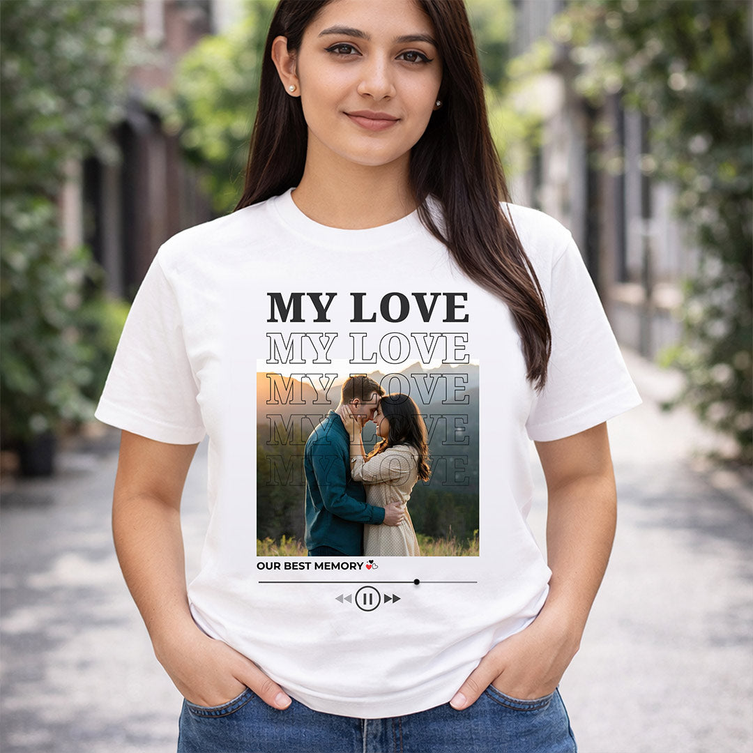 Personalized My Love Couple Photo White T-Shirt – Custom Memory Print | Love Craft Gifts