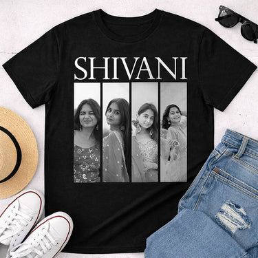 Personalized Name & Photo Collage Black T-Shirt – Custom Memory Print | Love Craft Gifts