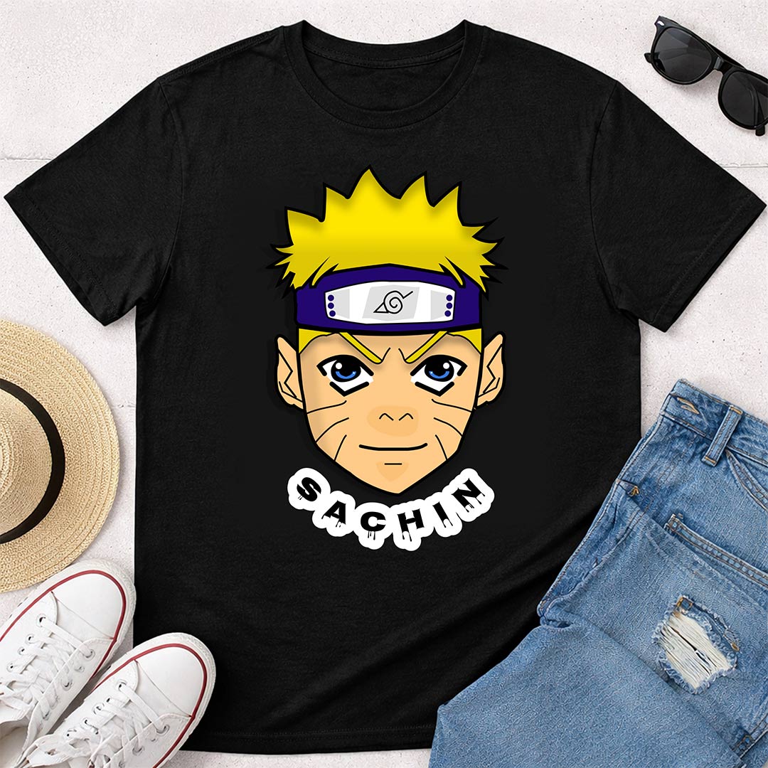 Personalized Ninja Anime Face Name T-Shirt for Kids – Custom Printed Black Tee | Love Craft Gifts