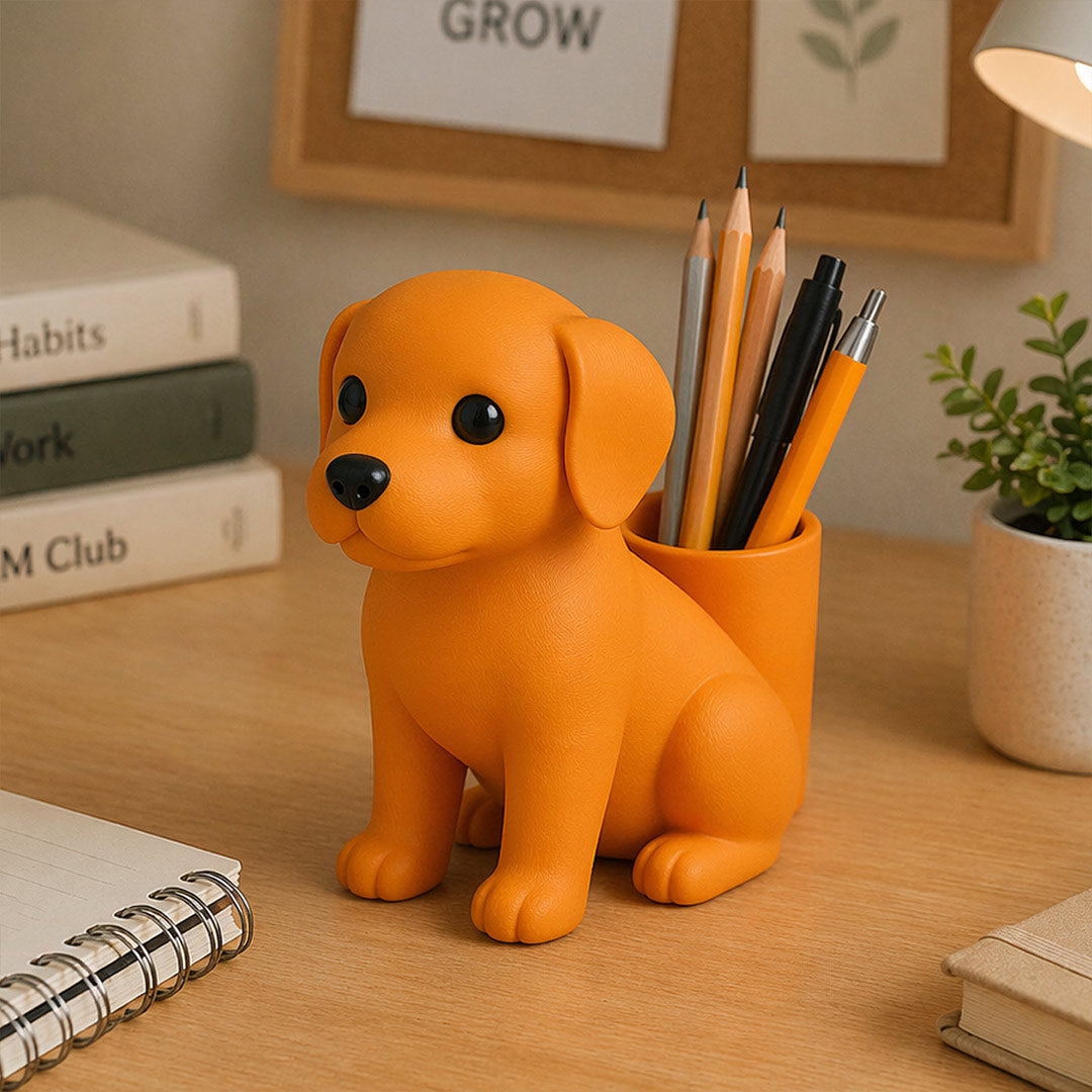 Personalized Orange Dog Pen Holder – Custom Name Cute Desk Organizer Gift for Dog Lovers | Love Craft Gifts™