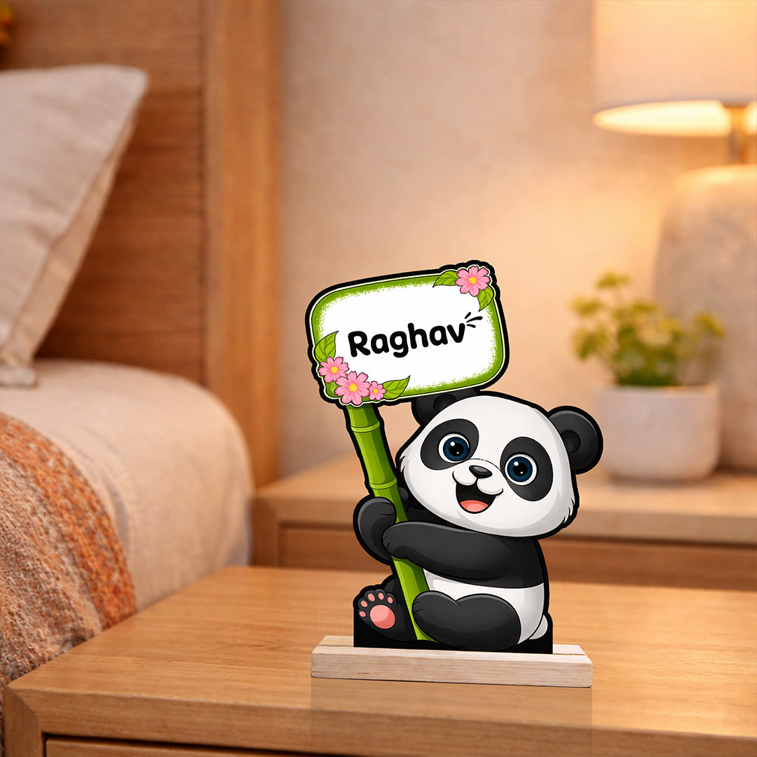 Personalized Panda Name Table Stand (6x8 Inch) – Custom Cute Panda Desk Decor Gift for Kids | Love Craft Gifts™