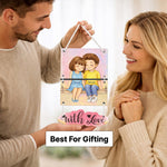 Personalized Cute Couple Cartoon Hanging Frame – Custom Name Romantic Wall Décor (14x9 Inch) | Love Craft Gifts
