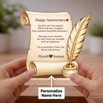 Personalized Anniversary Scroll Message Table Top with Custom Names (6x7 Inch) Romantic Desk Décor Gift | Love Craft Gifts