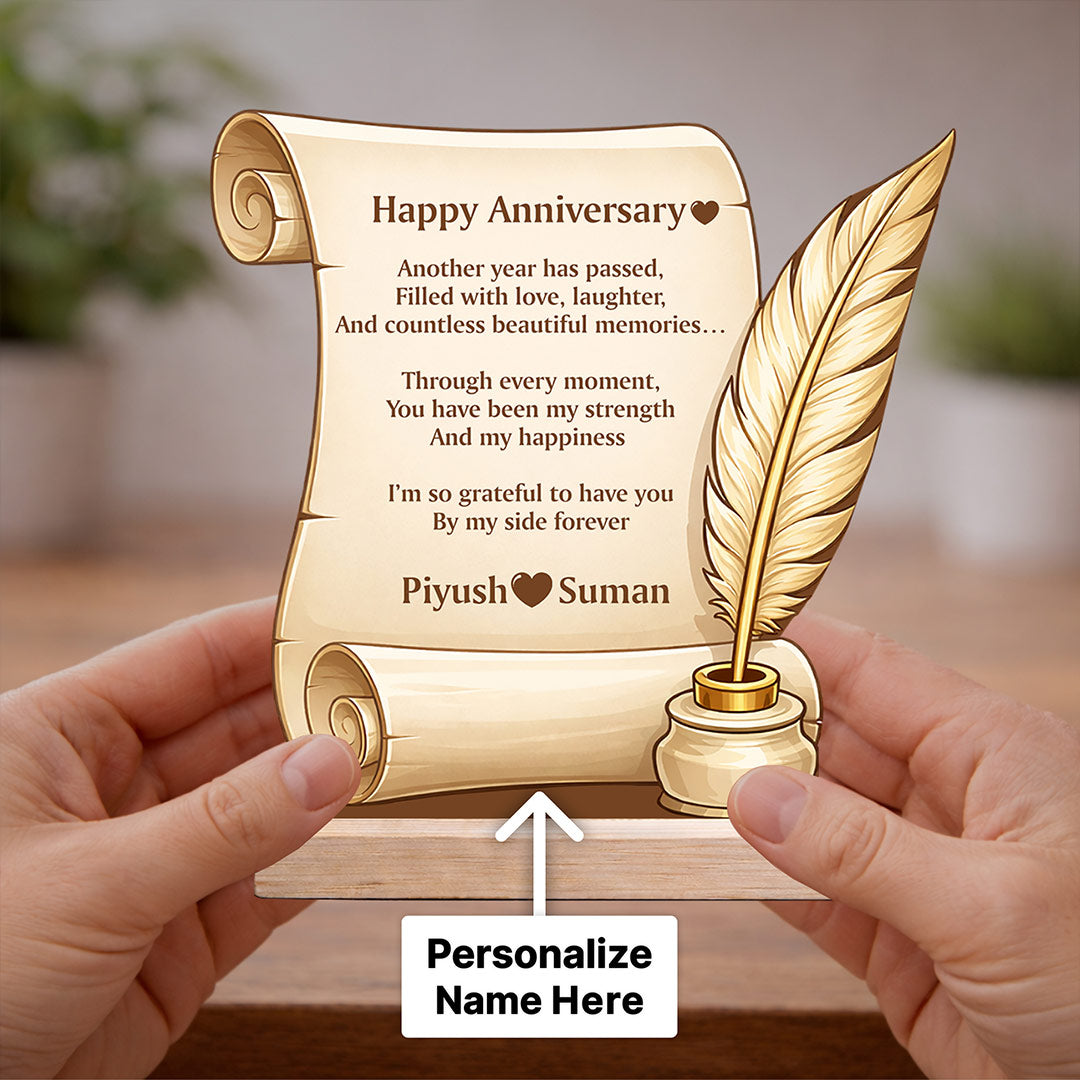 Personalized Anniversary Scroll Message Table Top with Custom Names (6x7 Inch) Romantic Desk Décor Gift | Love Craft Gifts