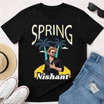 Personalized Spring Cartoon Portrait Black T-Shirt – Custom Name Print | Love Craft Gifts