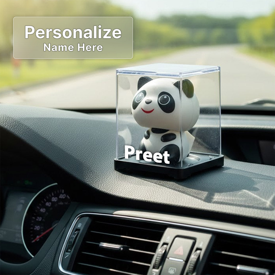 Personalized Solar Powered Panda Dashboard Figurine with Moving Head (Rosy Cheeks) | Love Craft Gifts