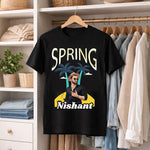 Personalized Spring Cartoon Portrait Black T-Shirt – Custom Name Print | Love Craft Gifts