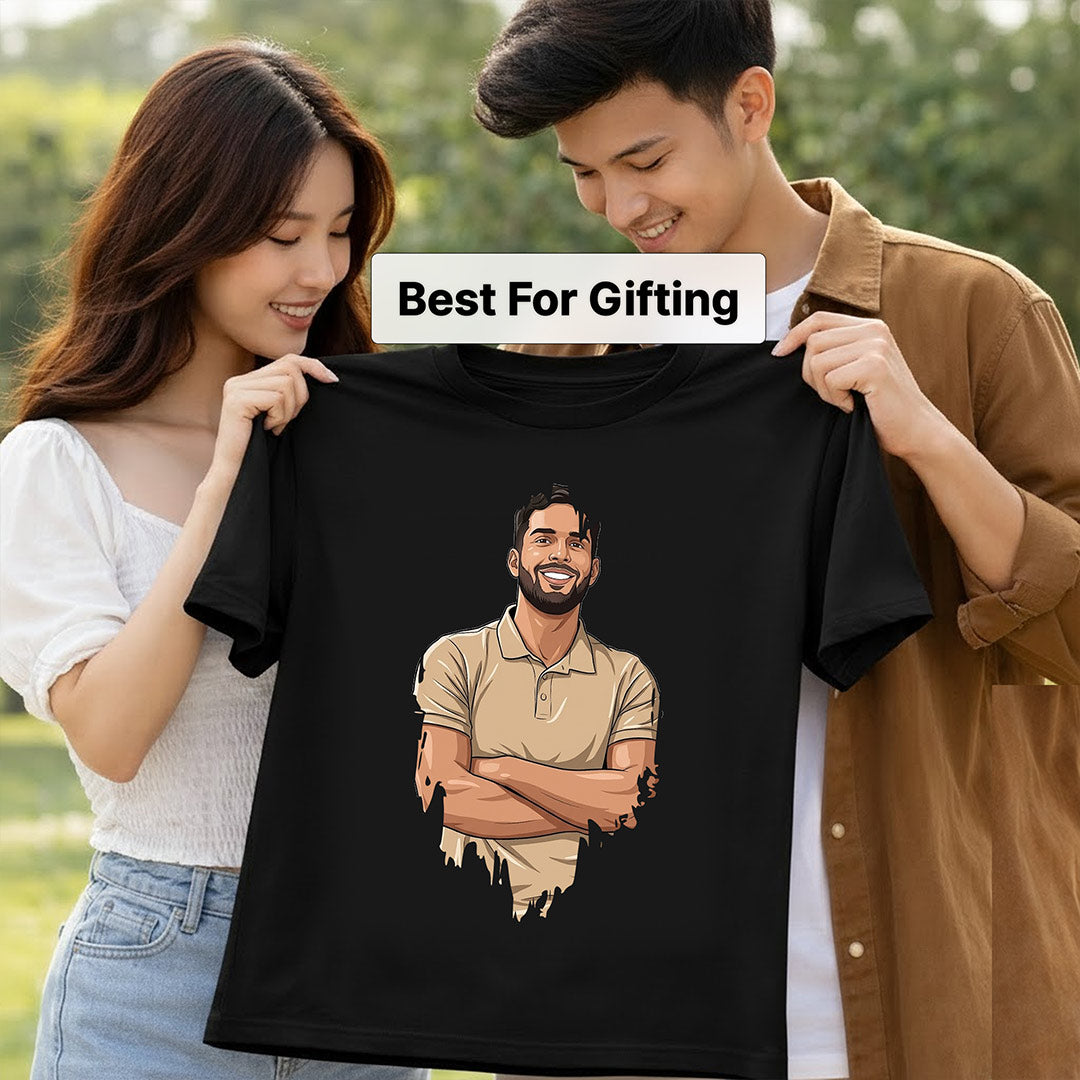 Personalized Drip Portrait T-Shirt for Women – Custom Photo Graphic Black Tee (240–260 GSM) | Love Craft Gifts