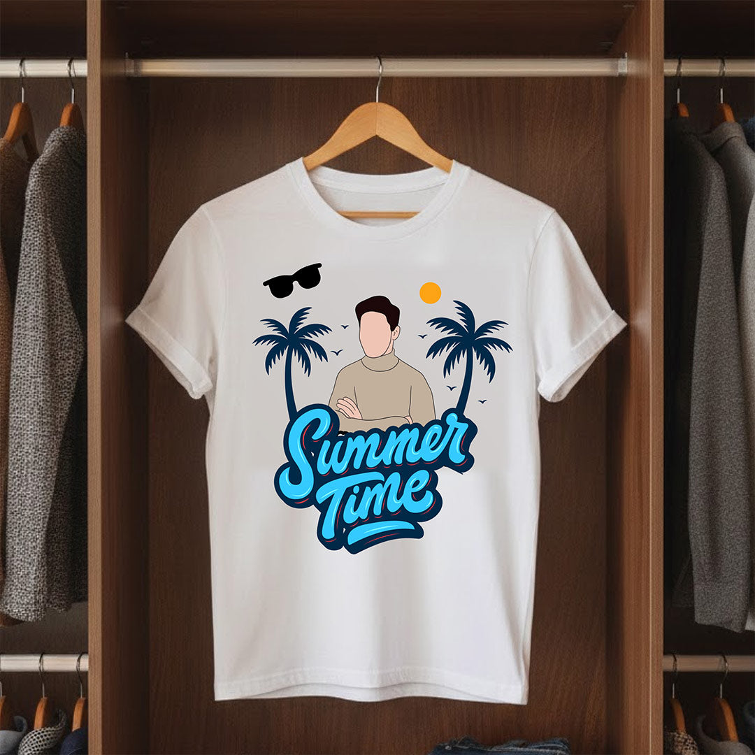 Personalized Summer Time Tropical White T-Shirt – Custom Photo Printed | Love Craft Gifts