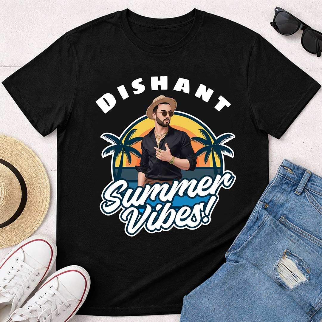Personalized Summer Vibes Black T-Shirt