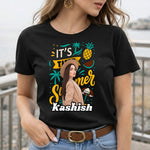 Personalized It’s Summer Cartoon Portrait Black T-Shirt – Custom Name & Photo Print | Love Craft Gifts