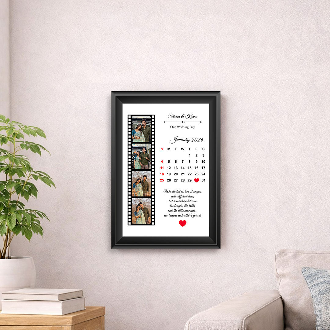 Personalized Wedding Calendar Photo Frame with Custom Date (8x12 Inch) Couple Memory Wall Décor Gift | Love Craft Gifts