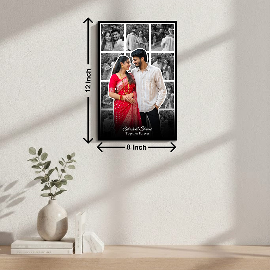 Personalized Couple Photo Collage Wall Frame (8x12 Inch) Custom Multi Photo Frame with Name & Message Gift for Couples | Love Craft Gifts