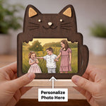 Personalized Wooden Cat Photo Frame Stand with Custom Cartoon Photo Print (6x6 Inch) Cute Cat Design Table Top Frame Gift for Kids, Family & Friends | Love Craft Gifts