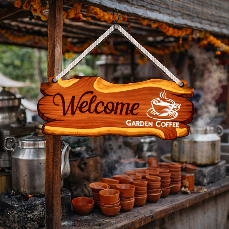 Personalized Wooden Welcome Hanging Sign – Custom Logo Door Sign Board (10×5 Inch)| Love Craft Gifts