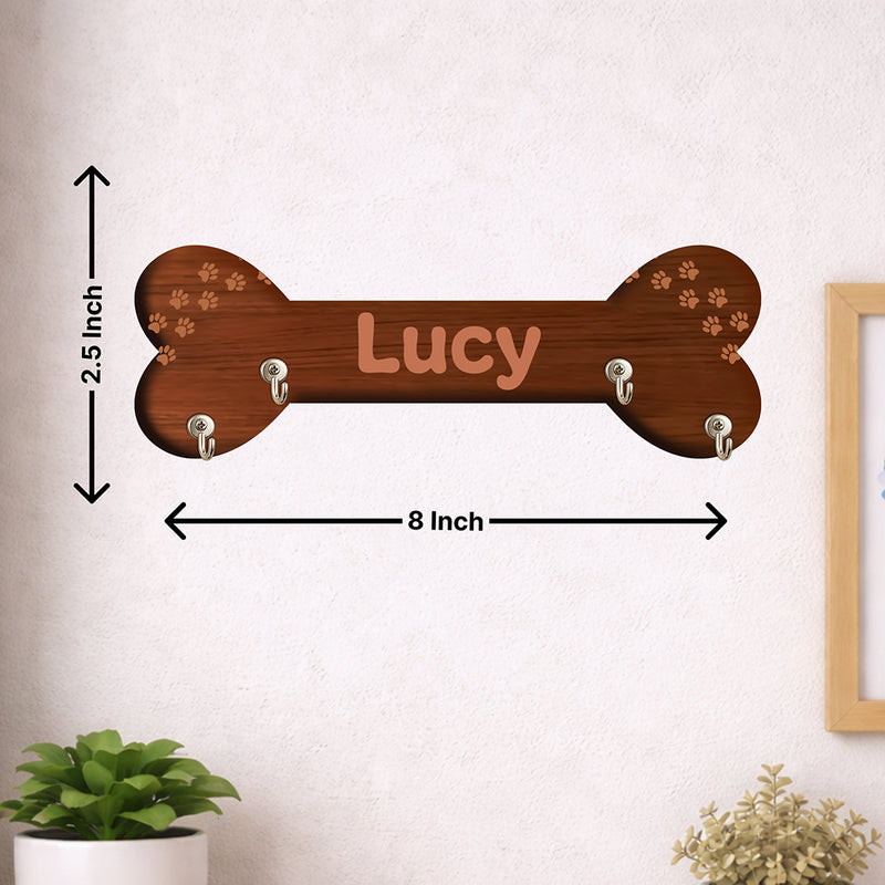 Personalized Dog Bone Wooden Key Holder (8x2.5 Inch) – Custom Name Pet Wall Hook Organizer | Love Craft Gifts™