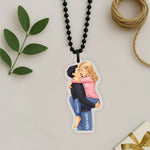 Personalized Couple Car Hanging with Cartoon Photo & Name Custom Acrylic Romantic Car Charm (3x2 Inch) Gift for Girlfriend, Boyfriend & Husband | Love Craft Gifts