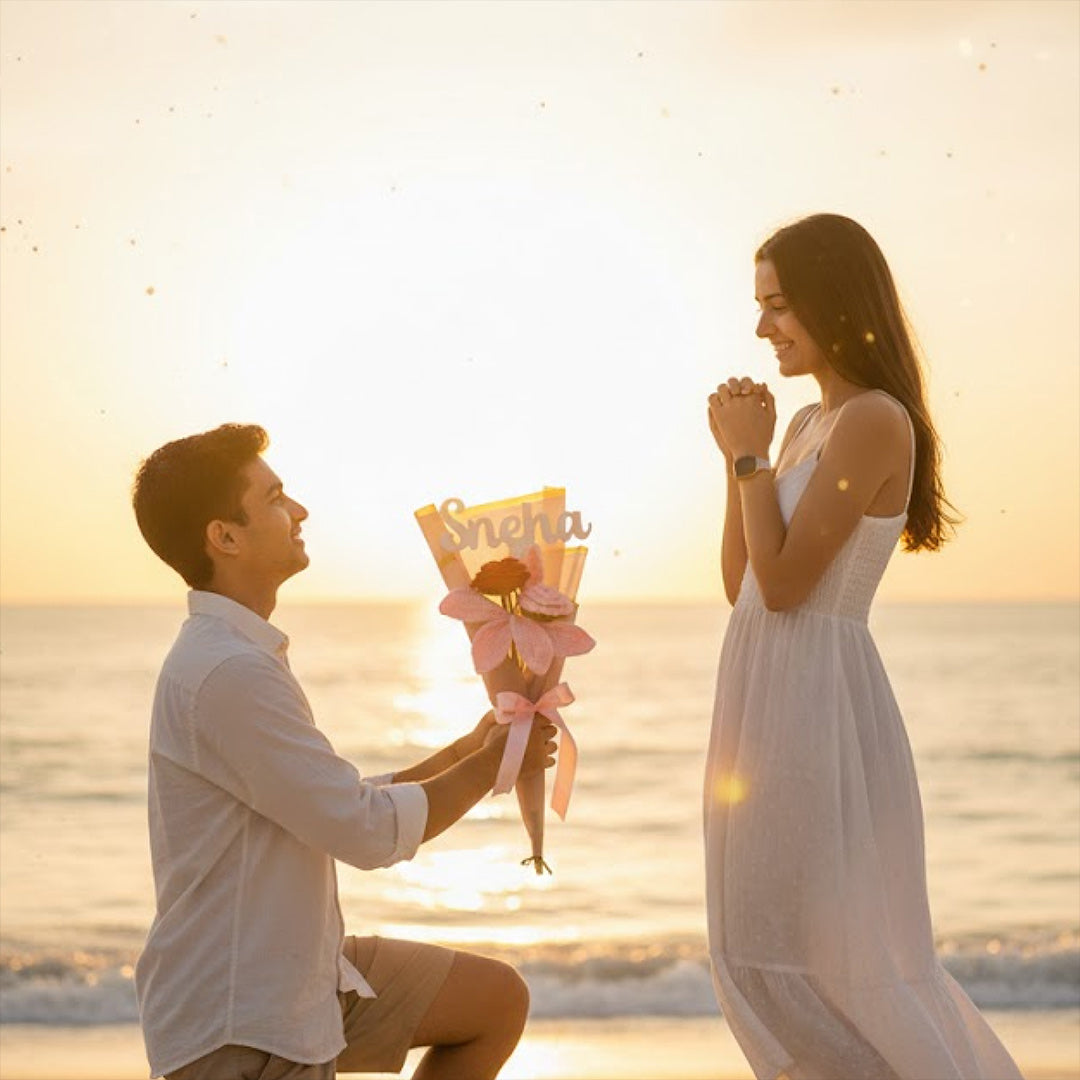 Personalized Pink Rose Crochet Bouquet – Handmade Forever Flower Gift | Love Craft Gifts