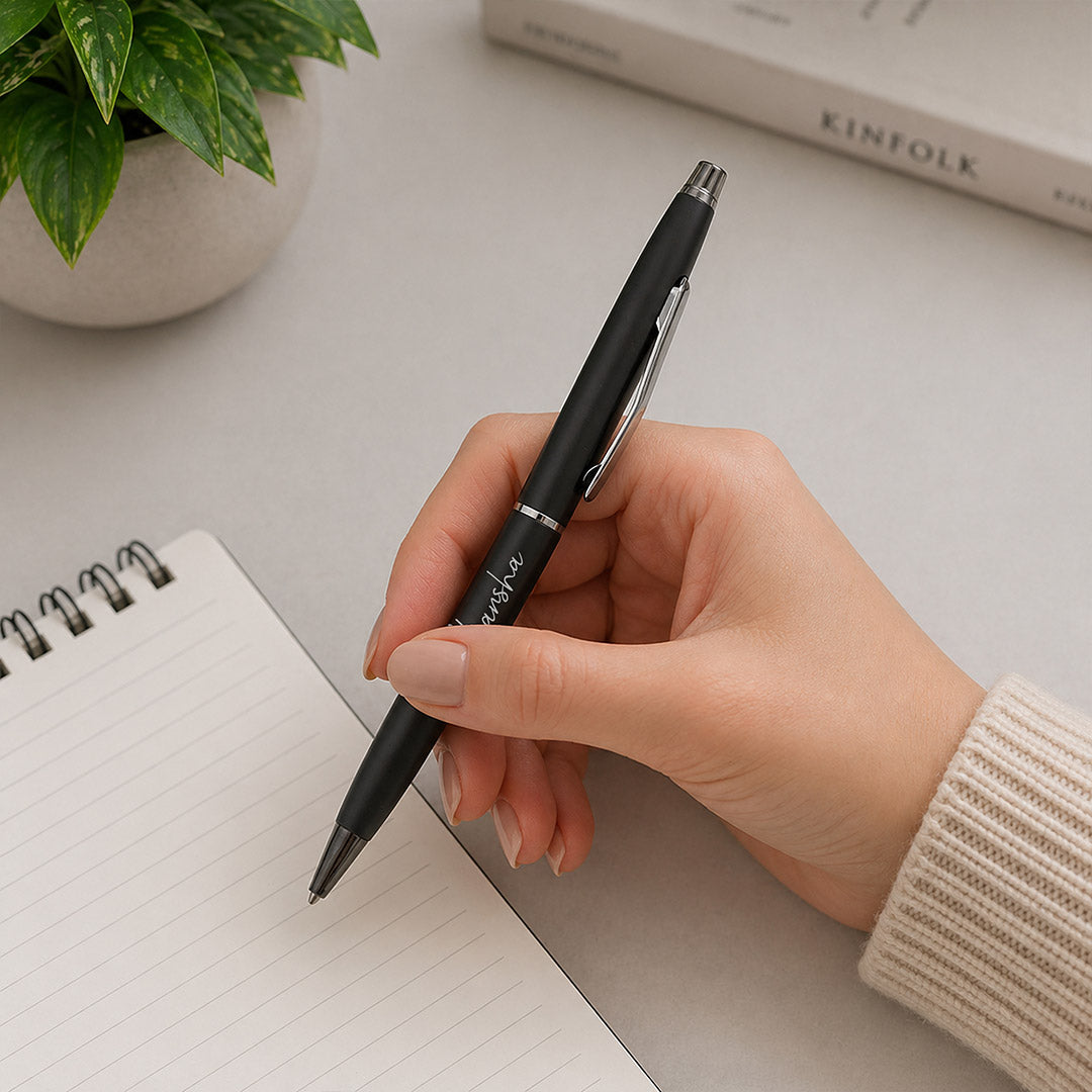 Personalized Black Pen with Silver Tip (Standard Size) – Premium Custom Name Writing Gift for Professionals | Love Craft Gifts™