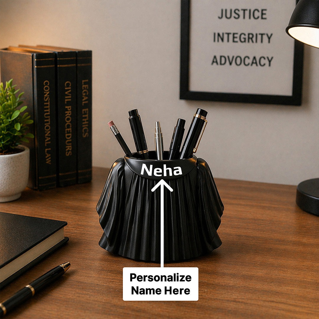Personalized Lawyer Coat Pen Stand (Standard Size) – Custom Name Desk Organizer Gift | Love Craft Gifts™