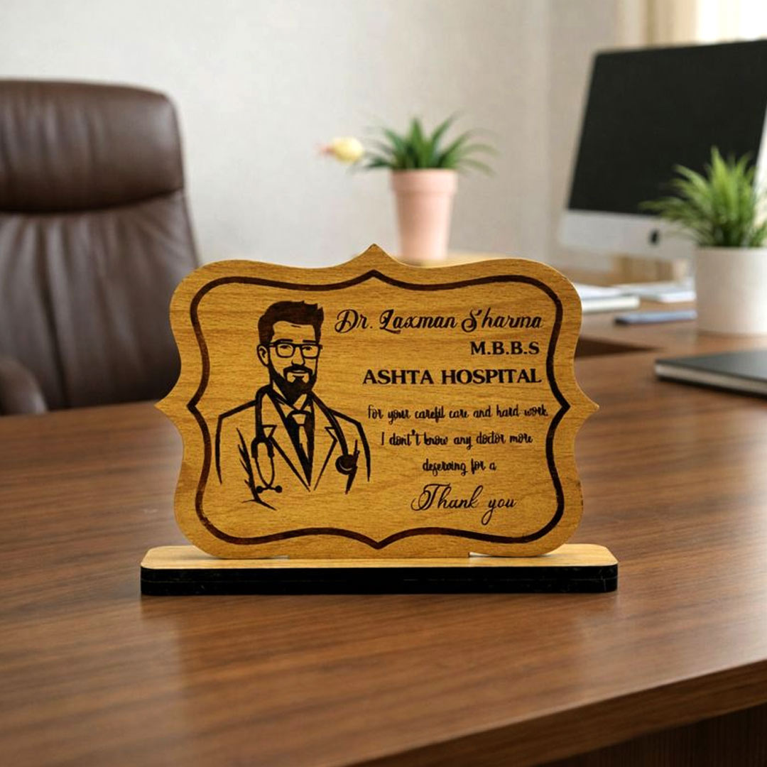 Personalized Doctor Wooden Photo Name Plate – Table Top Desk Gift (5×7 Inch) | Love Craft Gifts