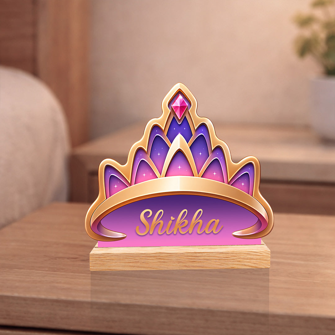 Personalized Princess Crown Name Stand – Custom Name Wooden Desk Décor for Girls (6 Inch) | Love Craft Gifts™