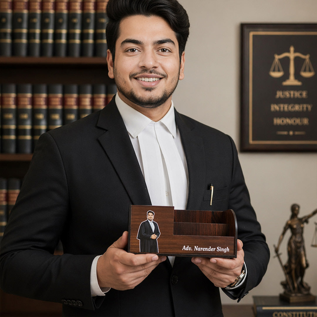 Personalized Advocate Wooden Desk Organizer (7x3 Inch) – Custom Name & Photo Pen Stand Gift | Love Craft Gifts™