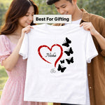 Personalized Heart & Butterfly Name Print White T-Shirt – Unisex Casual Wear | Love Craft Gifts