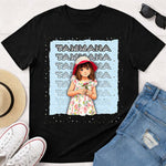 Personalized Cartoon Girl Name Black T-Shirt – Custom Girl Photo & Name Printed | Love Craft Gifts