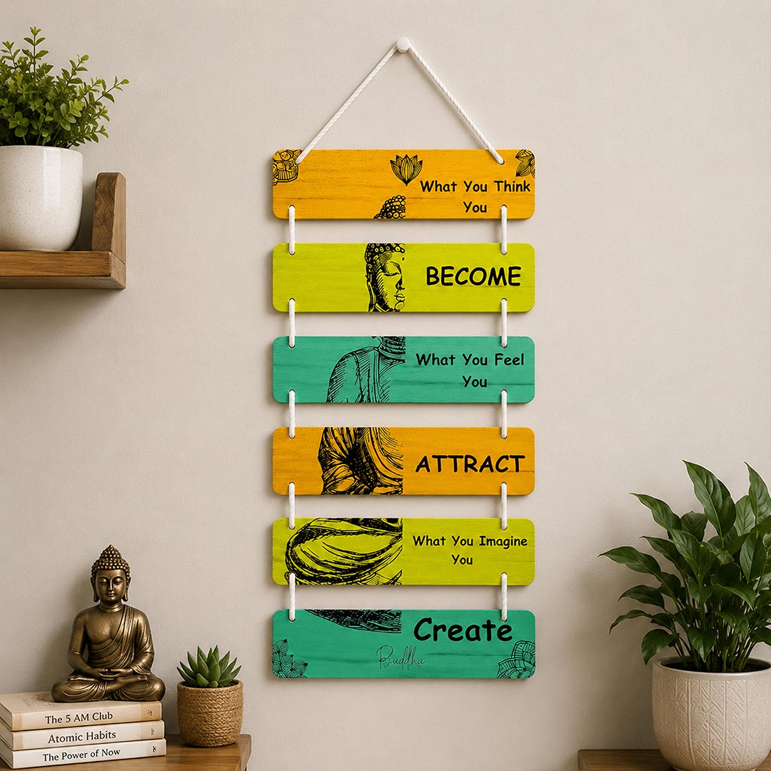 Buddha M“What You Think You Become” Inspirational Wall Décor | Positive Quote Hanging | 9×18" | Love Craft Gifts™