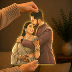 Personalized AI Cartoon Wooden 3D LED Photo Cutout Gift for Couple (14 x 24 Inch) – Custom Wedding Photo LED Lamp for Anniversary, Bride & Groom Gifts | Love Craft Gifts™