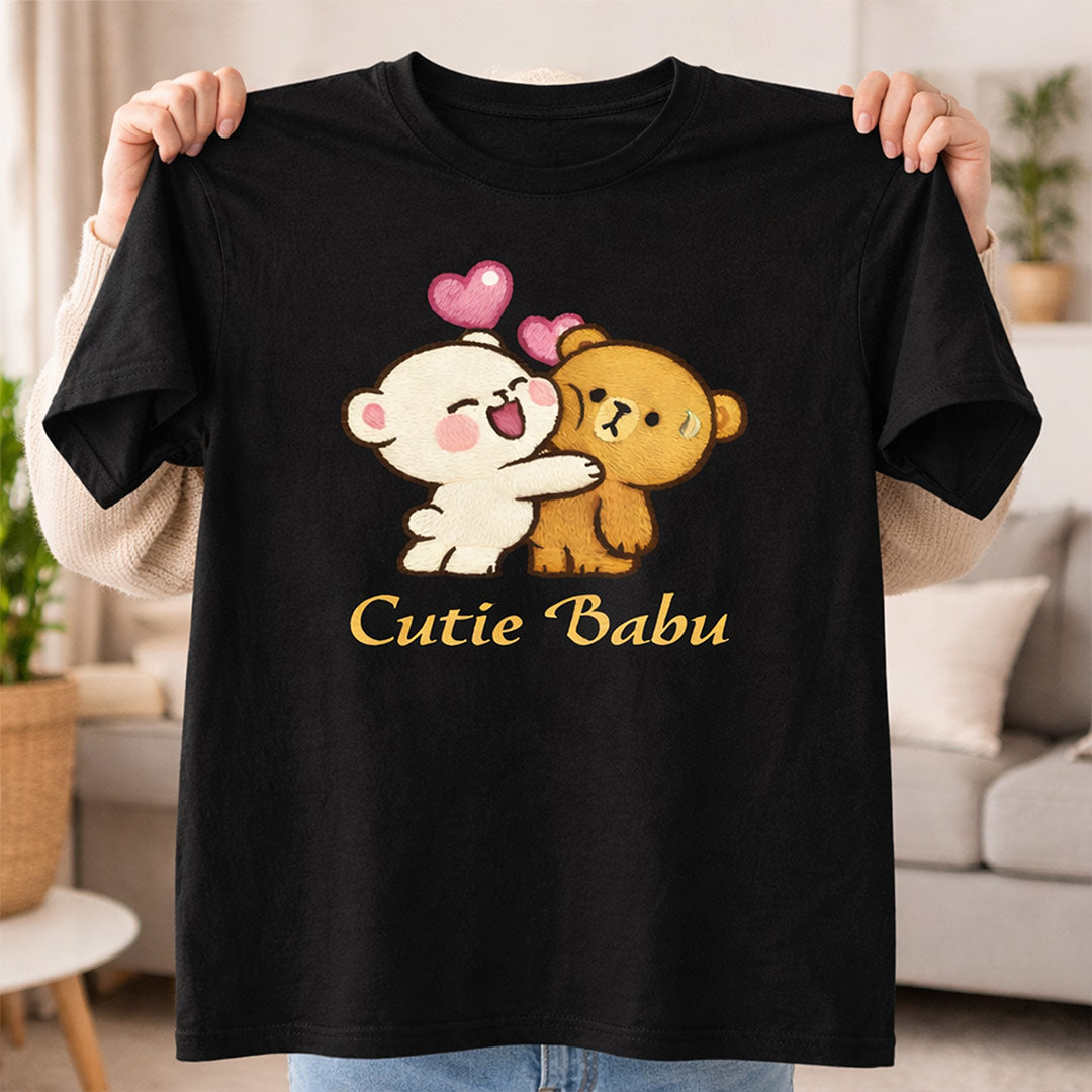 Dugu Bugu Cutie Babu Graphic Print Black T-Shirt – Unisex Casual Wear | Love Craft Gifts