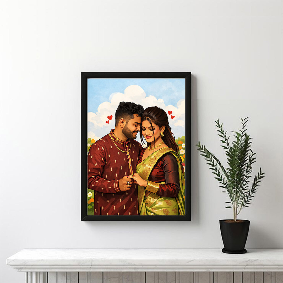 Personalized Cartoon Couple Portrait Photo Frame (6×8”) | Love Craft Gifts