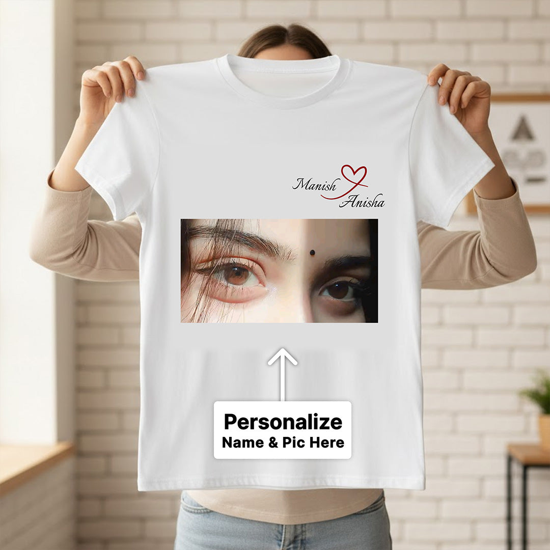 Personalized Couple Photo Name T-Shirt – Custom Name & Photo Printed White T-Shirt | Love Craft Gifts