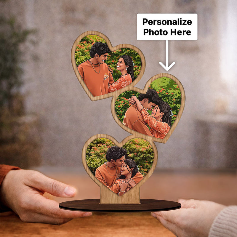 Personalized Heart Shape Wooden Photo Stand (5x8 Inch) Custom Couple Photo Collage Table Top Décor Gift for Couples | Love Craft Gifts