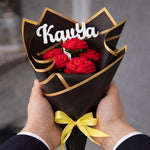 Personalized Red Rose Crochet Bouquet | Handmade Forever Flower Gift | Love Craft Gifts