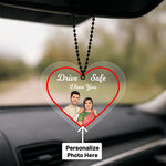 Personalized Heart Shape Car Hanging with Photo & Name Custom Acrylic Couple Charm (2.5x2.5 Inch) Drive Safe Gift for Husband, Boyfriend & Couple | Love Craft Gifts