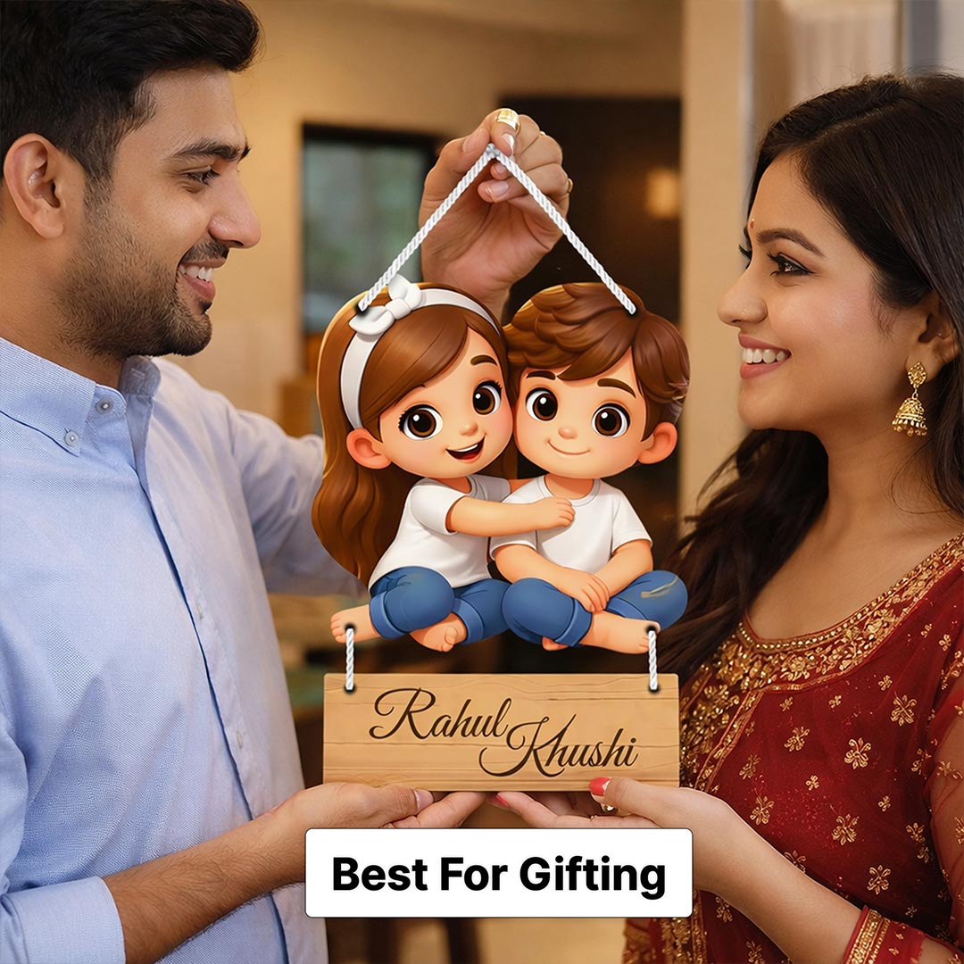 Personalized Couple Cartoon Hanging Frame – Custom Name Romantic Wall Décor (9×12 Inch) | Love Craft Gifts