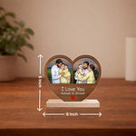 Personalized Heart Shape Wooden Photo Frame Table Stand – Custom Couple & Family Cartoon Frame Gift with Name (6x6 Inch) | Love Craft Gifts