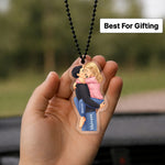 Personalized Couple Car Hanging with Cartoon Photo & Name Custom Acrylic Romantic Car Charm (3x2 Inch) Gift for Girlfriend, Boyfriend & Husband | Love Craft Gifts
