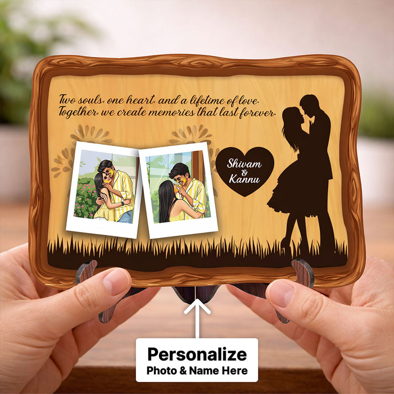Personalized Couple Photo Wooden Plaque – Custom Name & Photo Romantic Table Top Frame (10x7 Inch) Anniversary & Love Gift | Love Craft Gifts