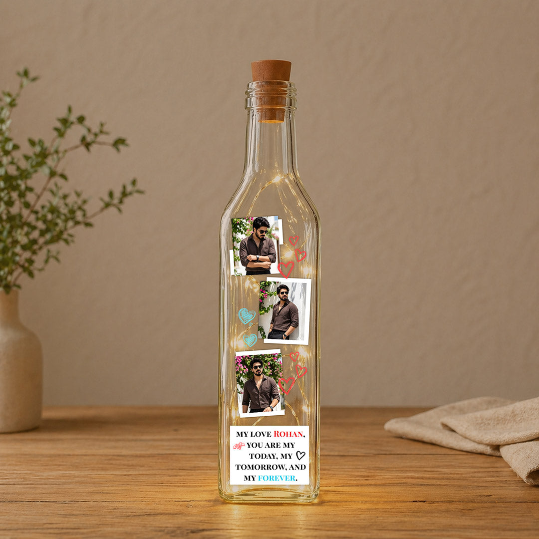 Personalized Multi Photo LED Bottle Lamp (Standard Size) – Custom Love Memory Light Gift with Name & Message | Love Craft Gifts™