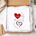 Personalized Couple Heart Name Print White T-Shirt – Unisex Casual Wear | Love Craft Gifts